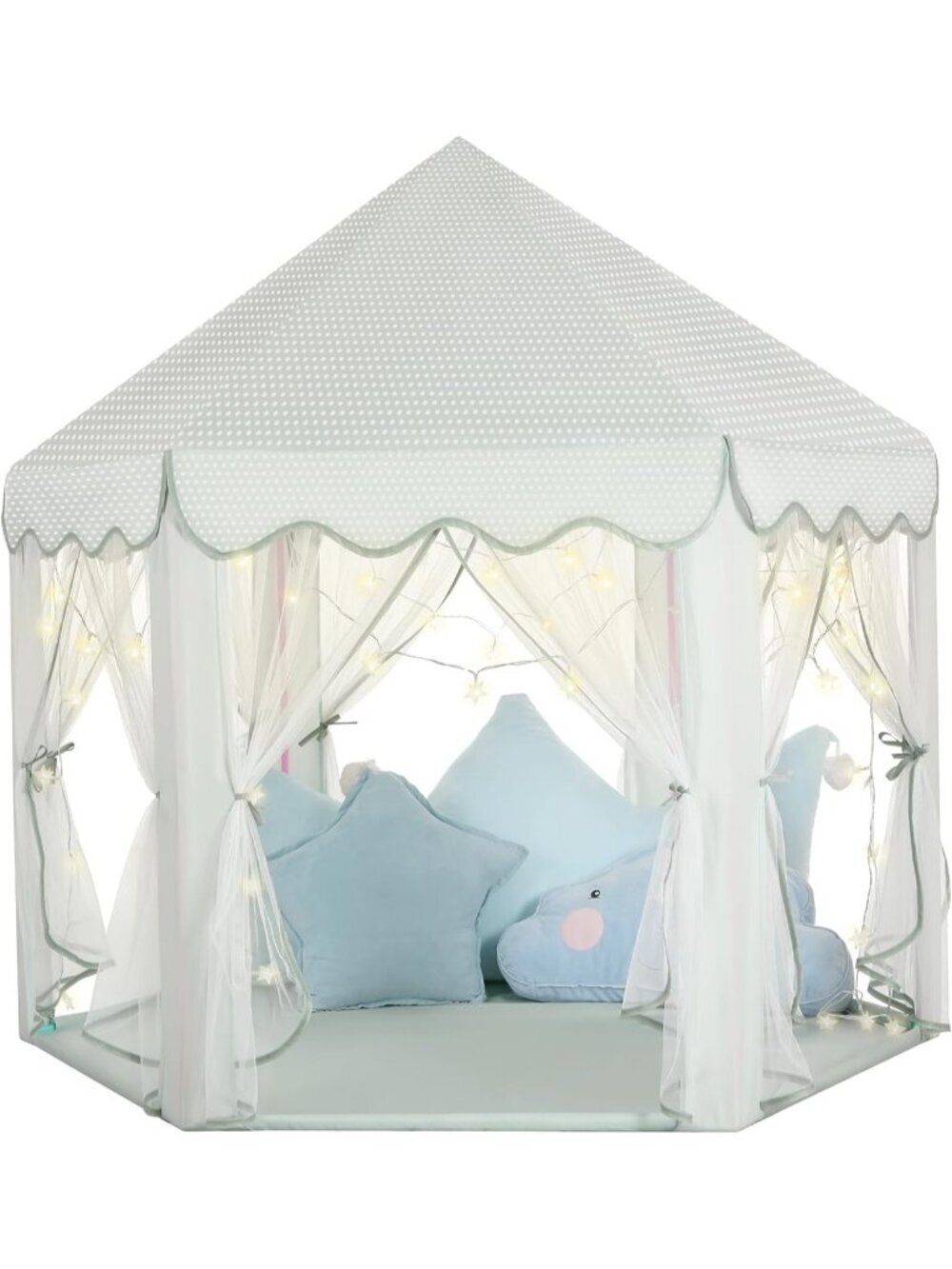 Kids Green Castle Play Tent with Fairy Star Lights Toys Indoor or Outdoor Games